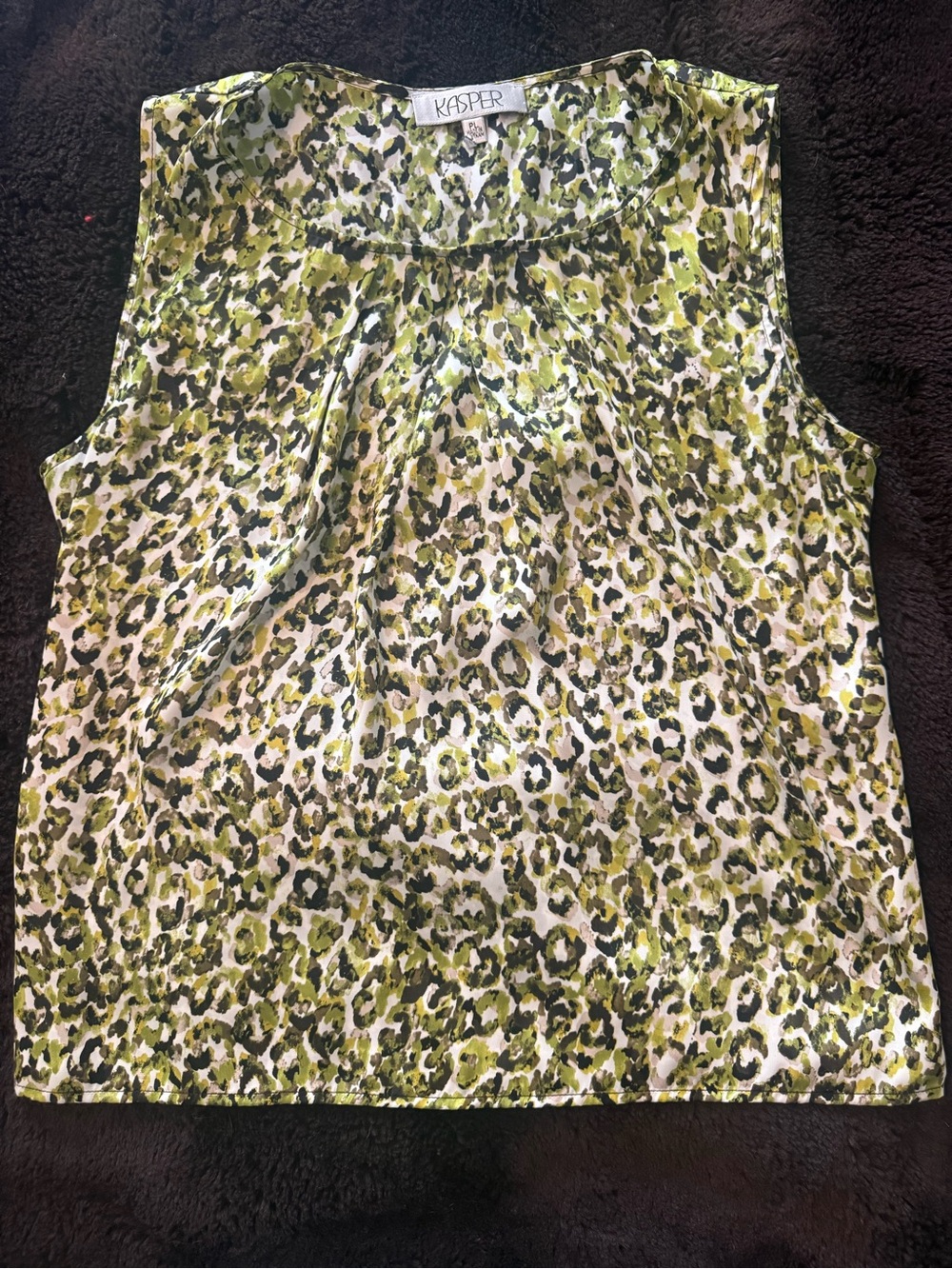 Kasper Green and Black Leopard Print Sleeveless Blouse